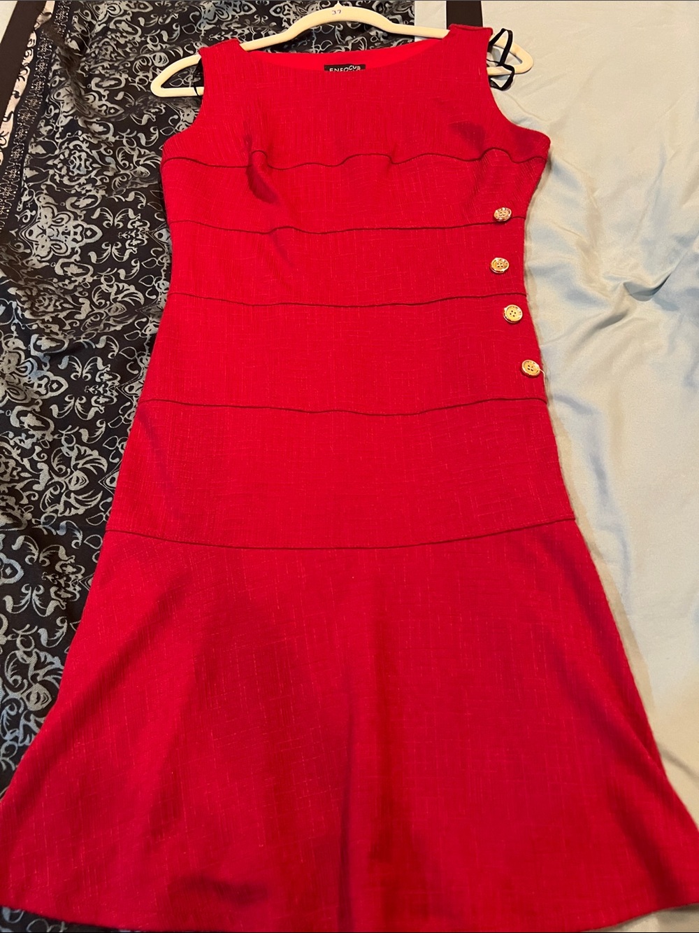 Enfocus Studio Red Sleeveless Midi Dress with Gold Buttons